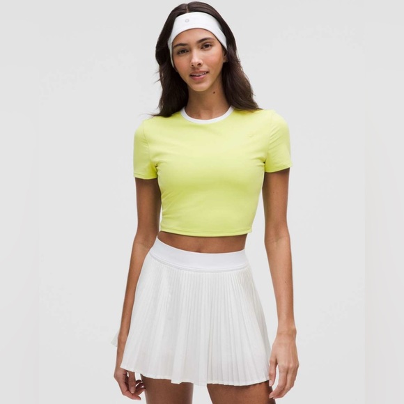 lululemon athletica Tops - Lululemon Tight-Fit Cropped Shelf-Bra T-Shirt, B/C Cup NWT in Sour Grape / White